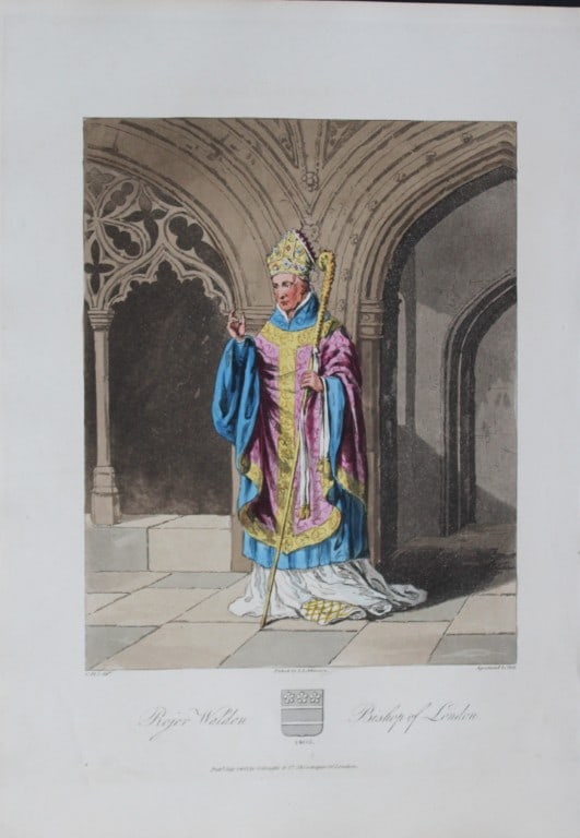 CH Smith - Roger Walden Bishop of London 1814: This hand-coloured aquatint is from Selections of the Ancient Costume of Great Britain and Ireland From the Seventh to the Sixteenth Century by Charles Hamilton Smith. Published in London by William B