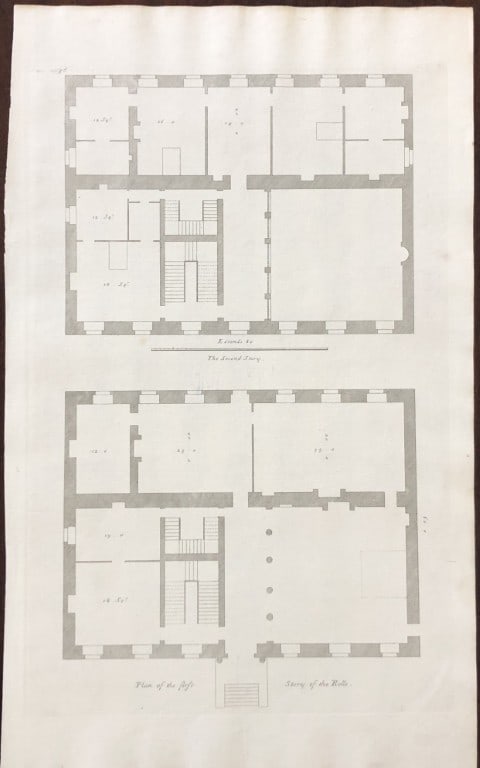 Colen Campbell - Plan of the Rolls, Chancery Lane, London 1725: This copper engraving of the Plan of the Rolls, Chancery Lane, London is plate 44 from volume 3 of the first edition of Vitruvius Britannicus or, the British Architect. Containing the Plans, Elevation