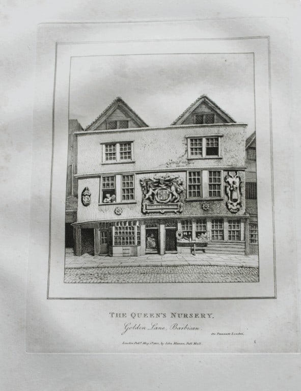 John Thomas Smith - Engraving of The Queen's Nursery, London 1791: An original engraving from John Thomas Smith's Antiquities of London and its Environs. Published in London by T Sewell, J Manson et al 1791.Engraved by John Thomas "Antiquity" Smith (1766-1833), the d