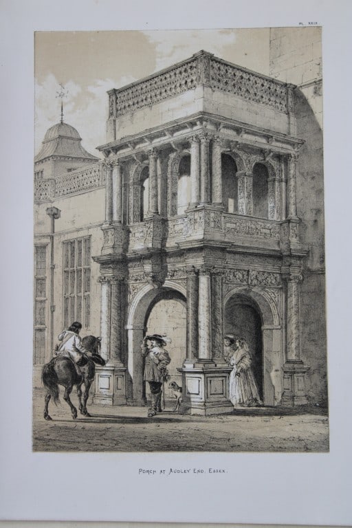 Nash J - Lithograph of Audley End, Essex 1869: This lithograph of The Porch at Audley End, Essex is from The Mansions of England in the Olden Time by Joseph Nash. Printed by M & N Hanhart and published by Henry Sotheran & Co., London, in four part