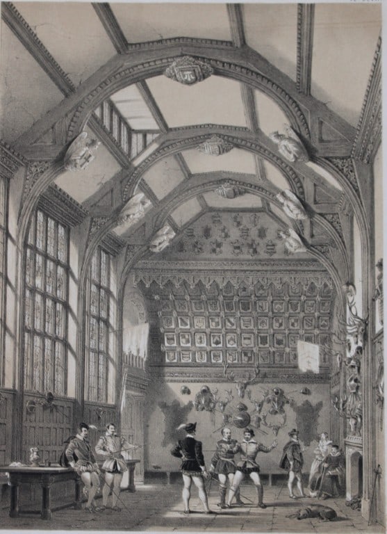 Nash J - Lithograph of Adlington in Cheshire 1869: This lithograph of the Hall at Adlington in Cheshire is from The Mansions of England in the Olden Time by Joseph Nash. Printed by M & N Hanhart and published by Henry Sotheran & Co., London, in four p