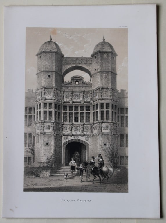 Nash J - Lithograph of Brereton Hall in Cheshire 1869: This lithograph of Brereton Hall in Cheshire is from The Mansions of England in the Olden Time by Joseph Nash. Printed by M & N Hanhart and published by Henry Sotheran & Co., London, in four parts fro