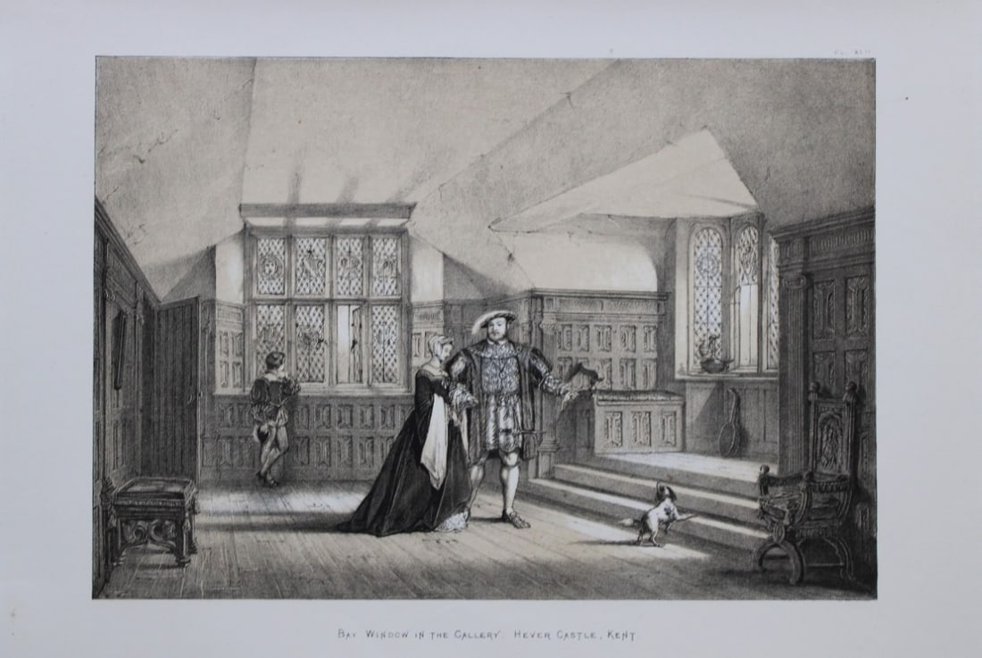 Nash J - Lithograph of Hever Castle in Kent 1869: This lithograph of the Bay Window in the Gallery at Hever Castle and Franks in Kent is from The Mansions of England in the Olden Time by Joseph Nash. Printed by M & N Hanhart and published by Henry So