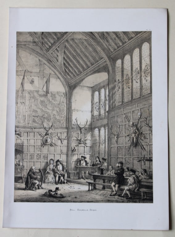 Nash J - Lithographs of Ockwells in Berkshire 1869: This lithograph of the Hall at Ockwells, Berkshire is from The Mansions of England in the Olden Time by Joseph Nash. Printed by M & N Hanhart and published by Henry Sotheran & Co., London, in four par