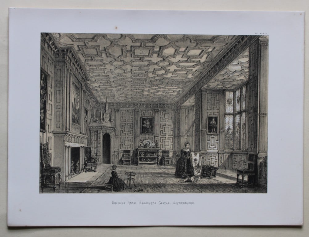 Nash J - Lithograph of Broughton Castle, Oxfordshire 1869: This lithograph of the Drawing Room at Broughton Castle, Oxfordshire is from The Mansions of England in the Olden Time by Joseph Nash. Printed by M & N Hanhart and published by Henry Sotheran & Co., L