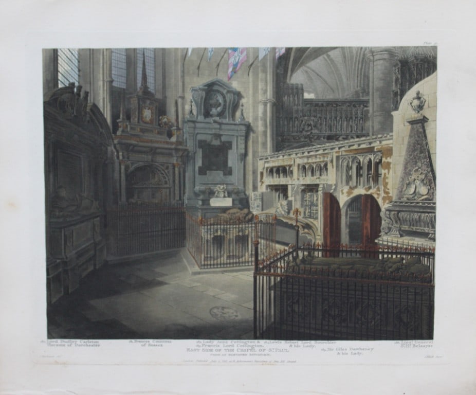 Mackenzie - St Paul's Chapel in Westminster Abbey engraved by J Bluck 1812: This aquatint print is from The History of the Abbey Church of St. Peter's Westminster, Its Antiquities and Monuments by Rudolph Ackermann and William Combe, published in London 1812.One of the quinte