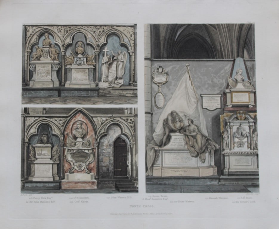 A Pugin - North Cross in Westminster Abbey engraved by J Bluck 1812: This aquatint print is from The History of the Abbey Church of St. Peter's Westminster, Its Antiquities and Monuments by Rudolph Ackermann and William Combe, published in London 1812.One of the quinte