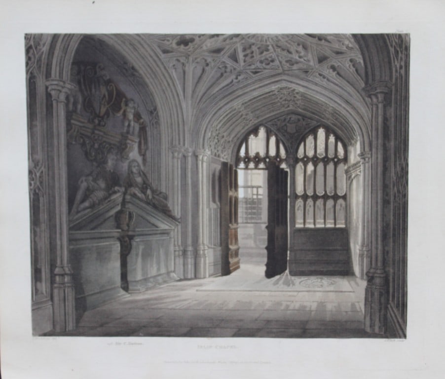 Mackenzie - Abbot Islip's Chapel in Westminster Abbey by J Bluck 1812: This aquatint print is from The History of the Abbey Church of St. Peter's Westminster, Its Antiquities and Monuments by Rudolph Ackermann and William Combe, published in London 1812.One of the quinte