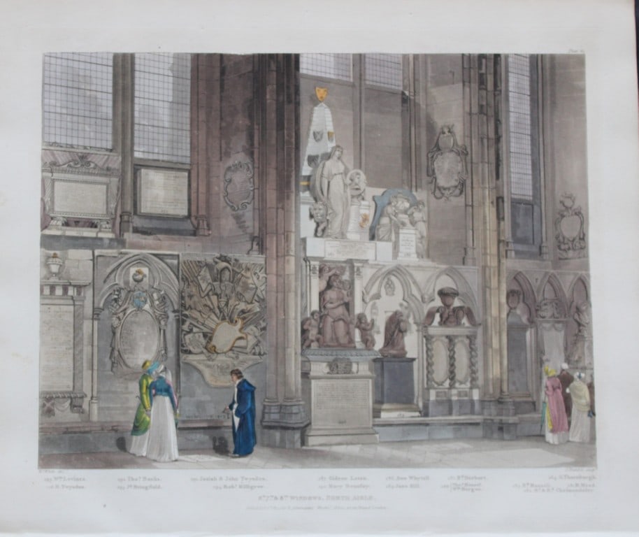J White - East Windows in Westminster Abbey engraved by FC Lewis 1812: This aquatint print is from The History of the Abbey Church of St. Peter's Westminster, Its Antiquities and Monuments by Rudolph Ackermann and William Combe, published in London 1812.One of the quinte