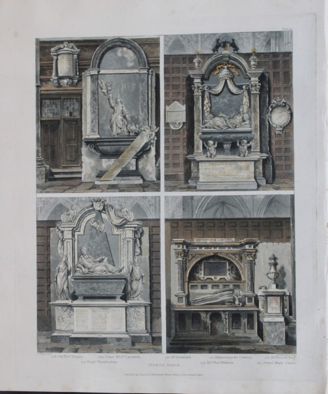G Shepherd - North Aisle in Westminster Abbey engraved by T Sutherland 1812: This aquatint print is from The History of the Abbey Church of St. Peter's Westminster, Its Antiquities and Monuments by Rudolph Ackermann and William Combe, published in London 1812.One of the quinte