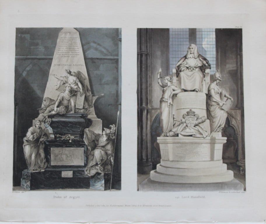 H Villiers - Duke of Argyll in Westminster Abbey by Sutherland 1812: This aquatint print is from The History of the Abbey Church of St. Peter's Westminster, Its Antiquities and Monuments by Rudolph Ackermann and William Combe, published in London 1812.One of the quinte