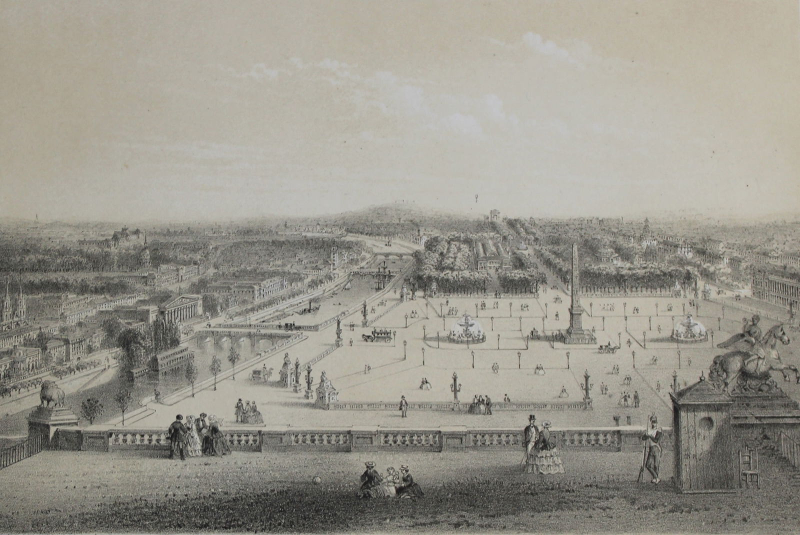 Charles Riviere - Place de la Concorde et Champs-Elysees 1867: This chromolithograph by Charles Riviere is from Paris d'apr?s la photographie by Maison Martin. Published by Michel and printed by Becquet Freres Paris 1867.Rivi?re based his very accurate drawings o