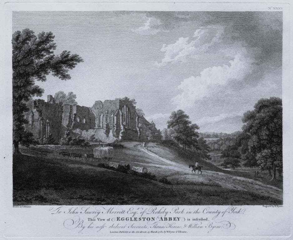 Thomas Hearne - Egglestone Abbey Yorkshire 1786: This antique copper engraving was published in The Antiquities of Great Britain, illustrated in Views of Monasteries, Castles, and Churches now existing. Printed by James Phillips, London and publishe