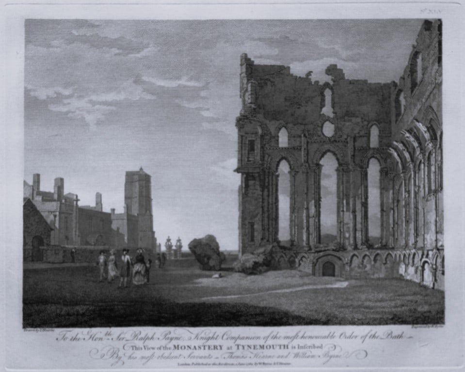Thomas Hearne - Tynemouth Monastery Northumberland 1786: This antique copper engraving was published in The Antiquities of Great Britain, illustrated in Views of Monasteries, Castles, and Churches now existing. Printed by James Phillips, London and publishe
