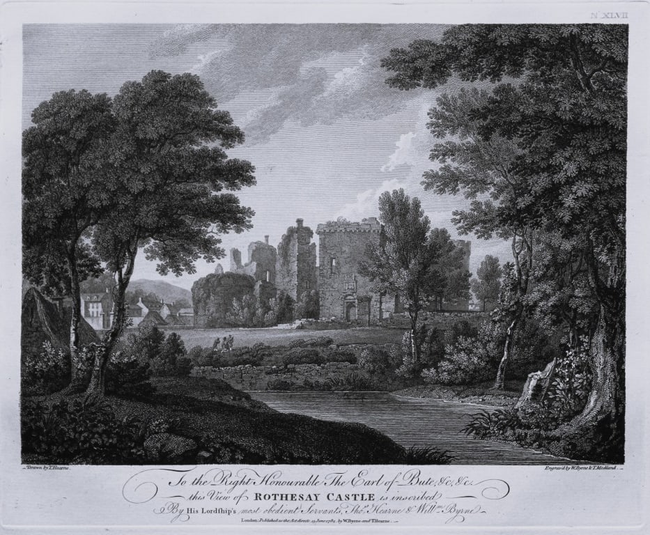 Thomas Hearne - Rothesay Castle Isle of Bute 1786: This antique copper engraving was published in The Antiquities of Great Britain, illustrated in Views of Monasteries, Castles, and Churches now existing. Printed by James Phillips, London and publishe
