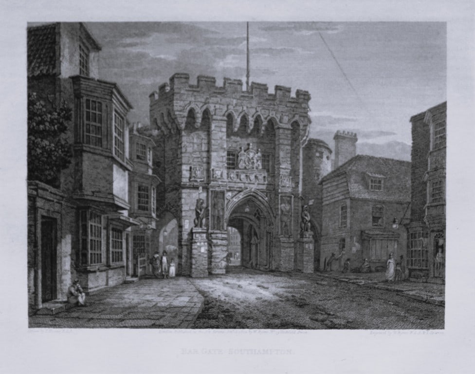 Thomas Hearne - Bar Gate, Southampton 1786: This antique copper engraving was published in The Antiquities of Great Britain, illustrated in Views of Monasteries, Castles, and Churches now existing. Printed by James Phillips, London and publishe