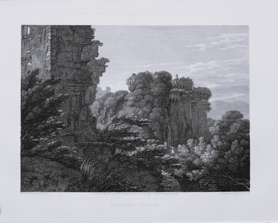 Thomas Hearne - Ragland Castle, Monmouthshire 1786: This antique copper engraving was published in The Antiquities of Great Britain, illustrated in Views of Monasteries, Castles, and Churches now existing. Printed by James Phillips, London and publishe