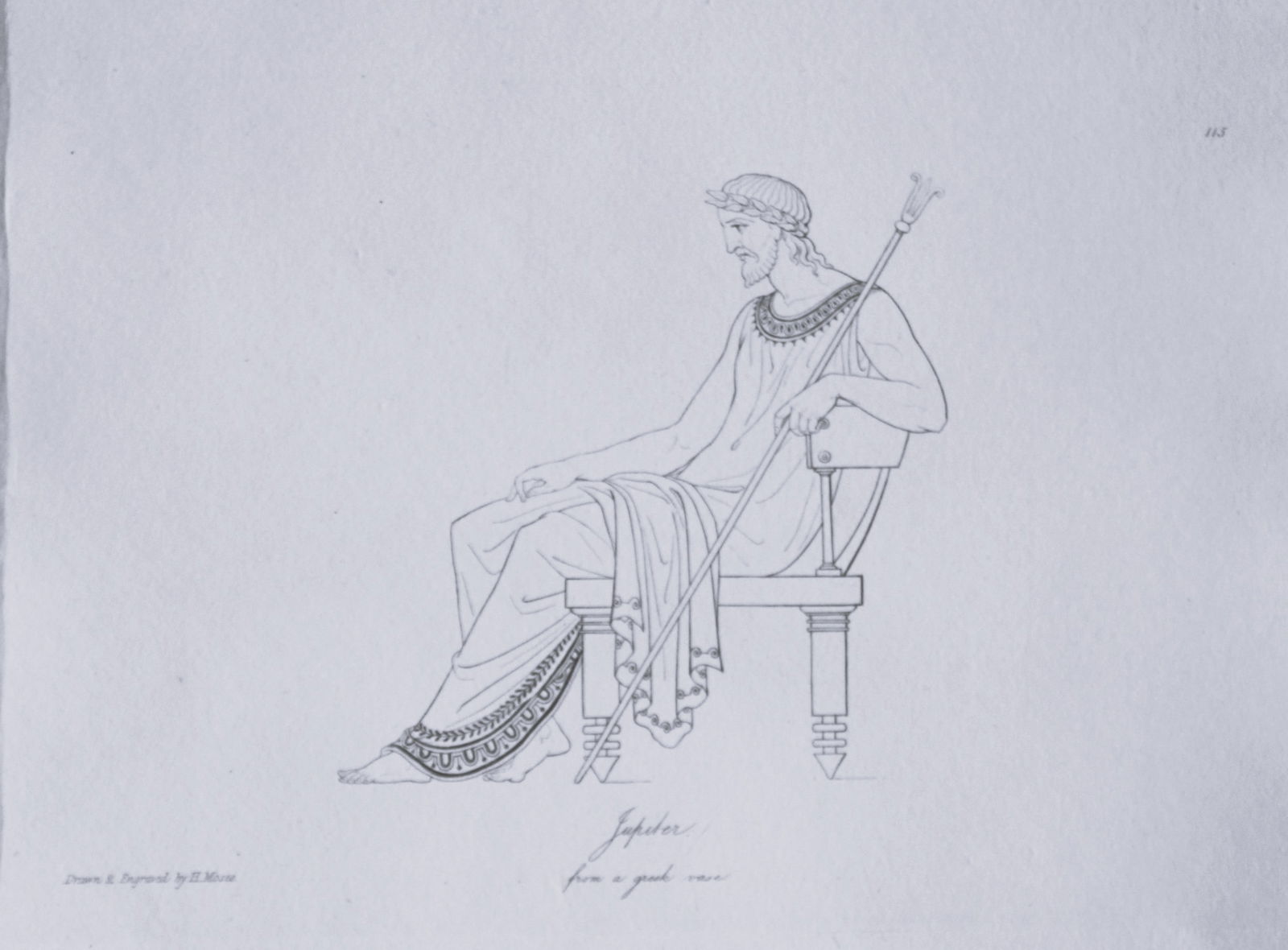 Thomas Hope - Jupiter 1812: This engraved plate is from Costume of the Ancients by Thomas Hope Printed by W Bulmer and Co, London 1812.Size 11.5in x 9.25in