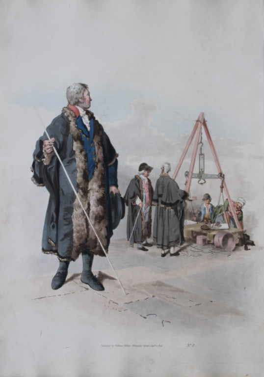 Wardmote Inquest by WH Pyne 1808: This aquatint engraving of Inquest is from The Costumes of Great Britain designed, engraved and written by William Henry Pyne, published in 1808 by William Miller, London. Thiss is a rare original han