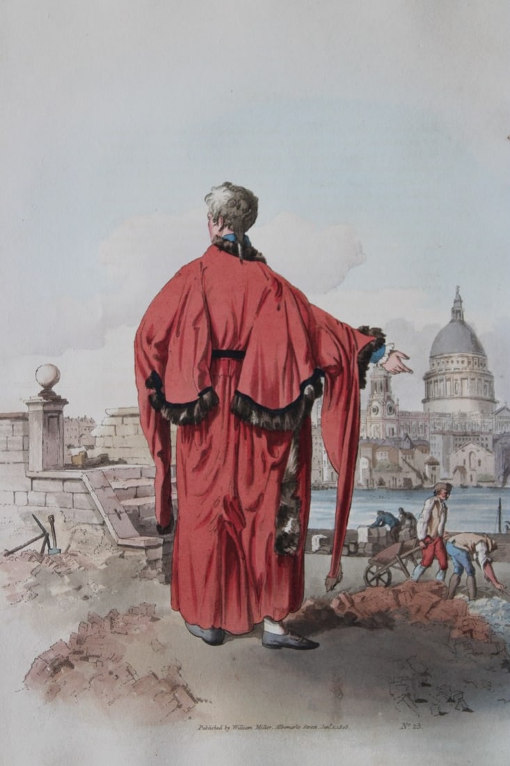 Alderman by WH Pyne 1808: This aquatint engraving of Alderman is from The Costumes of Great Britain designed, engraved and written by William Henry Pyne, published in 1808 by William Miller, London. Thiss is a rare original ha