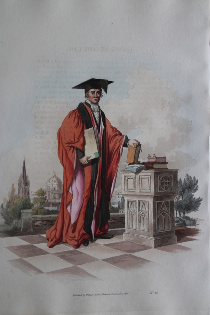 Doctor of Laws by WH Pyne 1808: This aquatint engraving of Doctor of Laws is from The Costumes of Great Britain designed, engraved and written by William Henry Pyne, published in 1808 by William Miller, London. Thiss is a rare origi