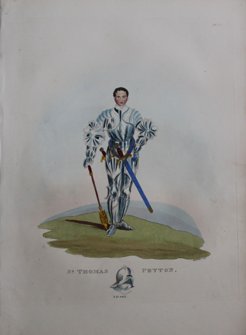 Sir Thomas Peyton by Samuel Meyrick 1842: This superb hand-coloured engraving of Sir Thomas Peyton by Samuel Meyrick 1842 from the 1842 enlarged folio edition of A Critical Inquiry into Antient Armour, as it existed in Europe, particularly in