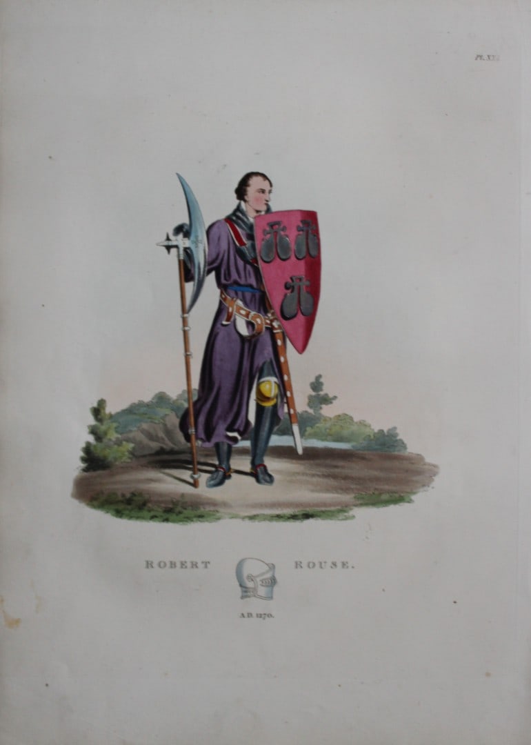 Robert Rouse by Samuel Meyrick 1842: This superb hand-coloured engraving of Robert Rouse by Samuel Meyrick 1842 from the 1842 enlarged folio edition of A Critical Inquiry into Antient Armour, as it existed in Europe, particularly in Grea
