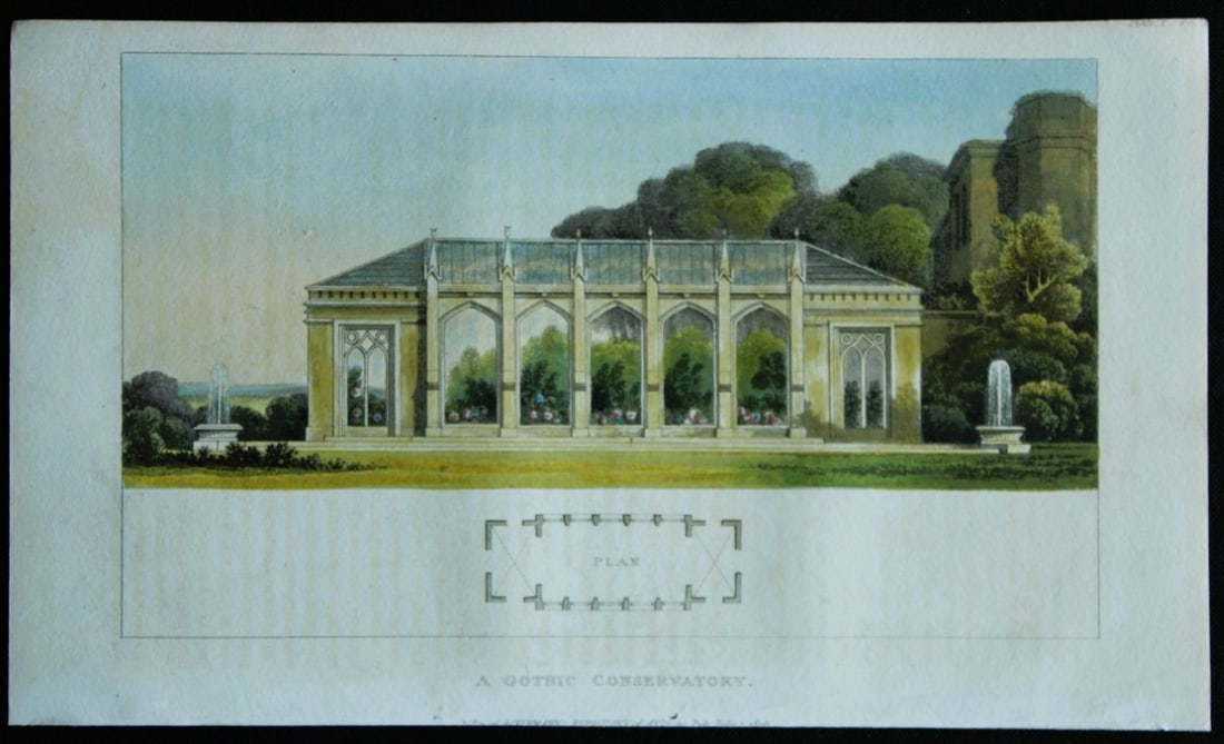 R Ackermann - Hand coloured engraving of a Gothic building 1816: This original hand coloured aquatint engraving is from Rudolf Ackermann's Repository of Arts, Literature, Fashions, Manufactures etc. Published 1 January 1816, London. Size: 5.4in x 9in (13.8cm x 22.5