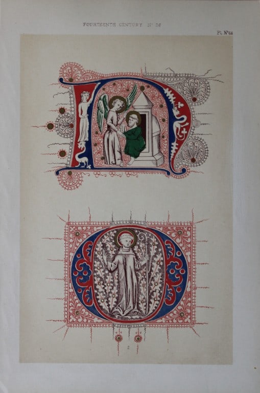 Tymms and Digby Wyatt - Chromolithographic print from the Art of Illuminating 1860: This beautiful chromolithographic print isfrom The Art of Illuminating as Practised in Europe from the Earliest Times by W R Tymms and M Digby Wyatt. Published by Day & Son, London 1860. 1st Edition.