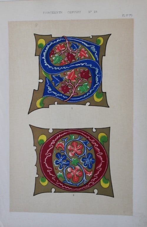 Tymms and Digby Wyatt - Chromolithographic print from the Art of Illuminating 1860: This beautiful chromolithographic print isfrom The Art of Illuminating as Practised in Europe from the Earliest Times by W R Tymms and M Digby Wyatt. Published by Day & Son, London 1860. 1st Edition.
