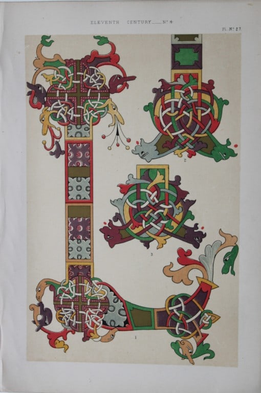 Tymms and Digby Wyatt - Chromolithographic print from the Art of Illuminating 1860: This beautiful chromolithographic print isfrom The Art of Illuminating as Practised in Europe from the Earliest Times by W R Tymms and M Digby Wyatt. Published by Day & Son, London 1860. 1st Edition.