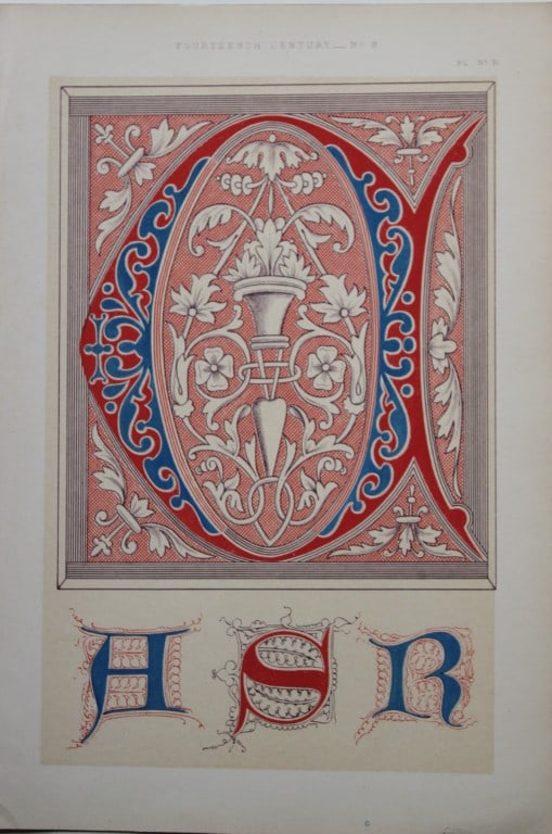 Tymms and Digby Wyatt - Chromolithographic print from the Art of Illuminating 1860: This beautiful chromolithographic print isfrom The Art of Illuminating as Practised in Europe from the Earliest Times by W R Tymms and M Digby Wyatt. Published by Day & Son, London 1860. 1st Edition.