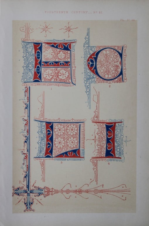 Tymms and Digby Wyatt - Chromolithographic print from the Art of Illuminating 1860: This beautiful chromolithographic print isfrom The Art of Illuminating as Practised in Europe from the Earliest Times by W R Tymms and M Digby Wyatt. Published by Day & Son, London 1860. 1st Edition.