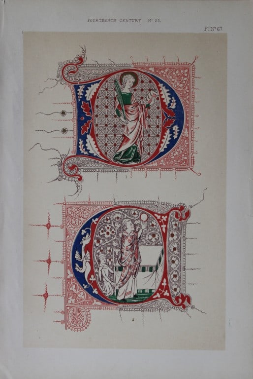 Tymms and Digby Wyatt - Chromolithographic print from the Art of Illuminating 1860: This beautiful chromolithographic print isfrom The Art of Illuminating as Practised in Europe from the Earliest Times by W R Tymms and M Digby Wyatt. Published by Day & Son, London 1860. 1st Edition.