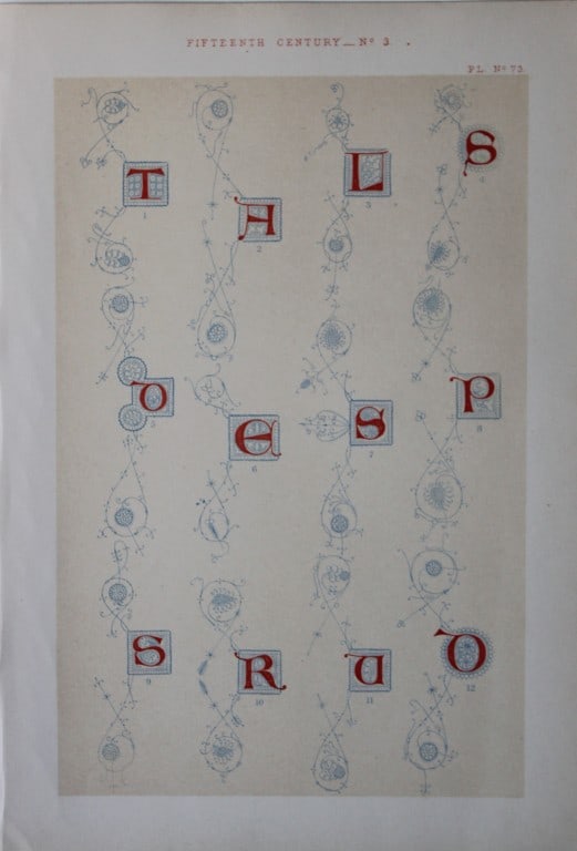 Tymms and Digby Wyatt - Chromolithographic print from the Art of Illuminating 1860: This beautiful chromolithographic print isfrom The Art of Illuminating as Practised in Europe from the Earliest Times by W R Tymms and M Digby Wyatt. Published by Day & Son, London 1860. 1st Edition.