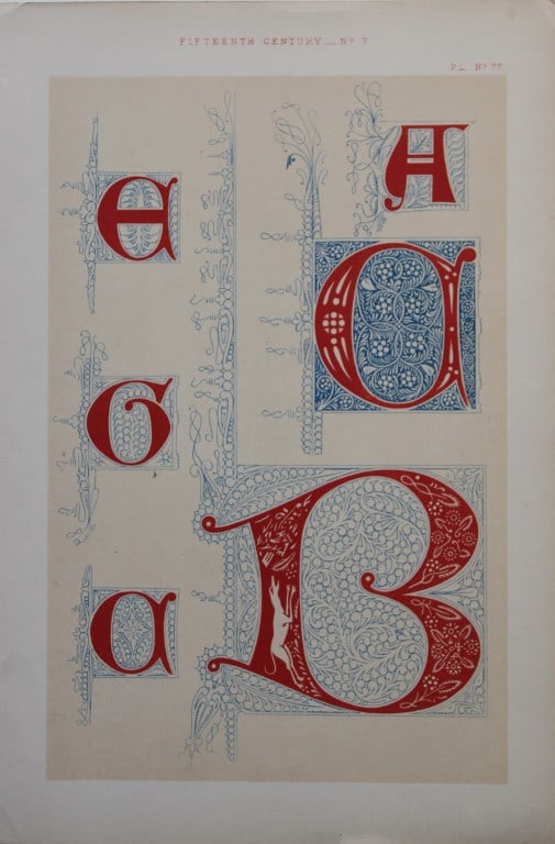 Tymms and Digby Wyatt - Chromolithographic print from the Art of Illuminating 1860: This beautiful chromolithographic print isfrom The Art of Illuminating as Practised in Europe from the Earliest Times by W R Tymms and M Digby Wyatt. Published by Day & Son, London 1860. 1st Edition.