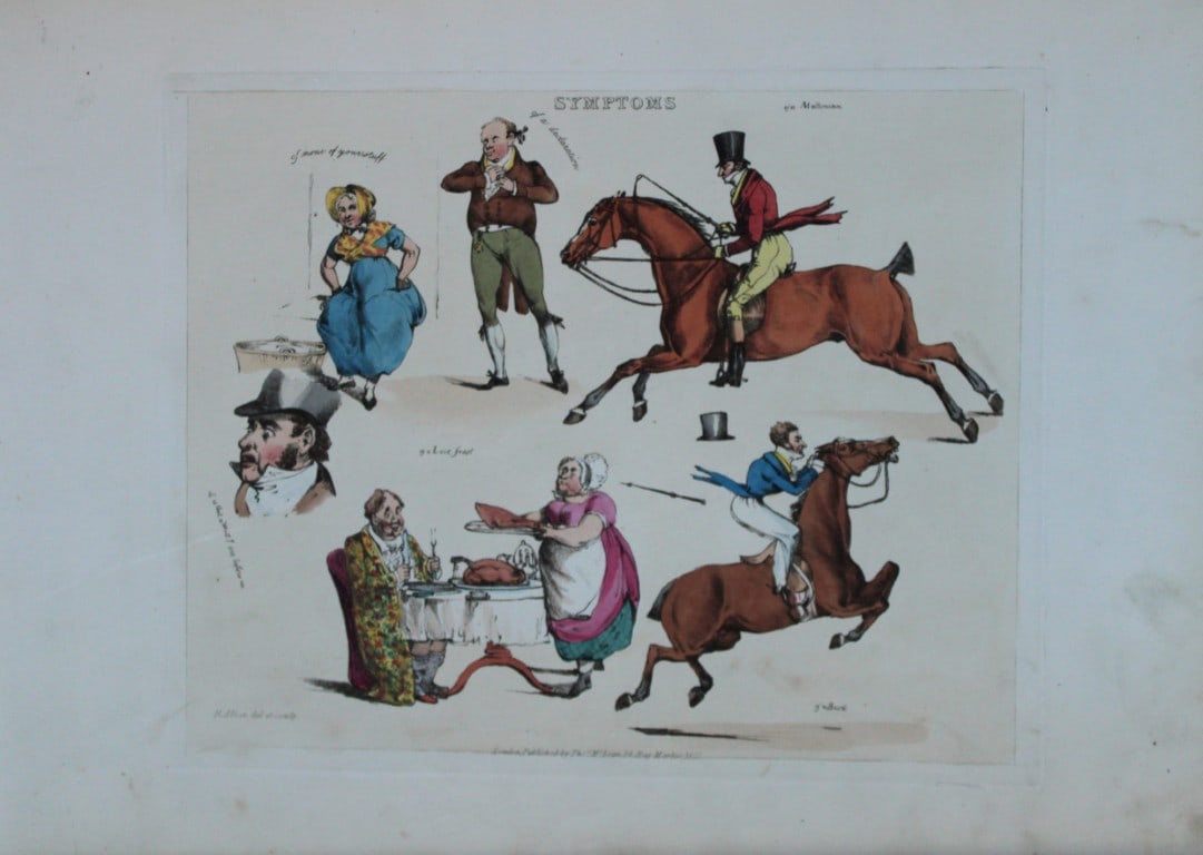 Henry Alken - Etching from Symptoms of being amused 1822: Original hand coloured soft ground etching from Symptoms Of Being Amused by Henry Aklen, published by Thomas McLean, London 1822. Henry Alken was born in London in 1784 into a family which became cele