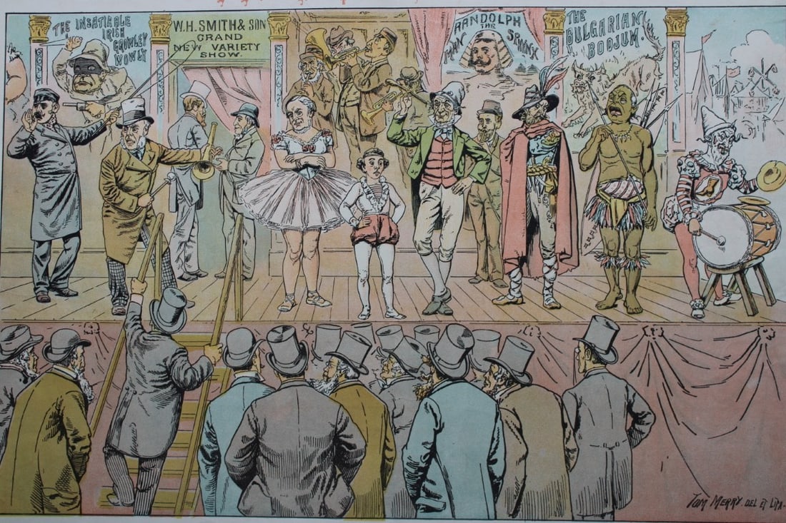 Tom Merry political cartoon - Just a'goin' to begin! 1887 (1 of 2)