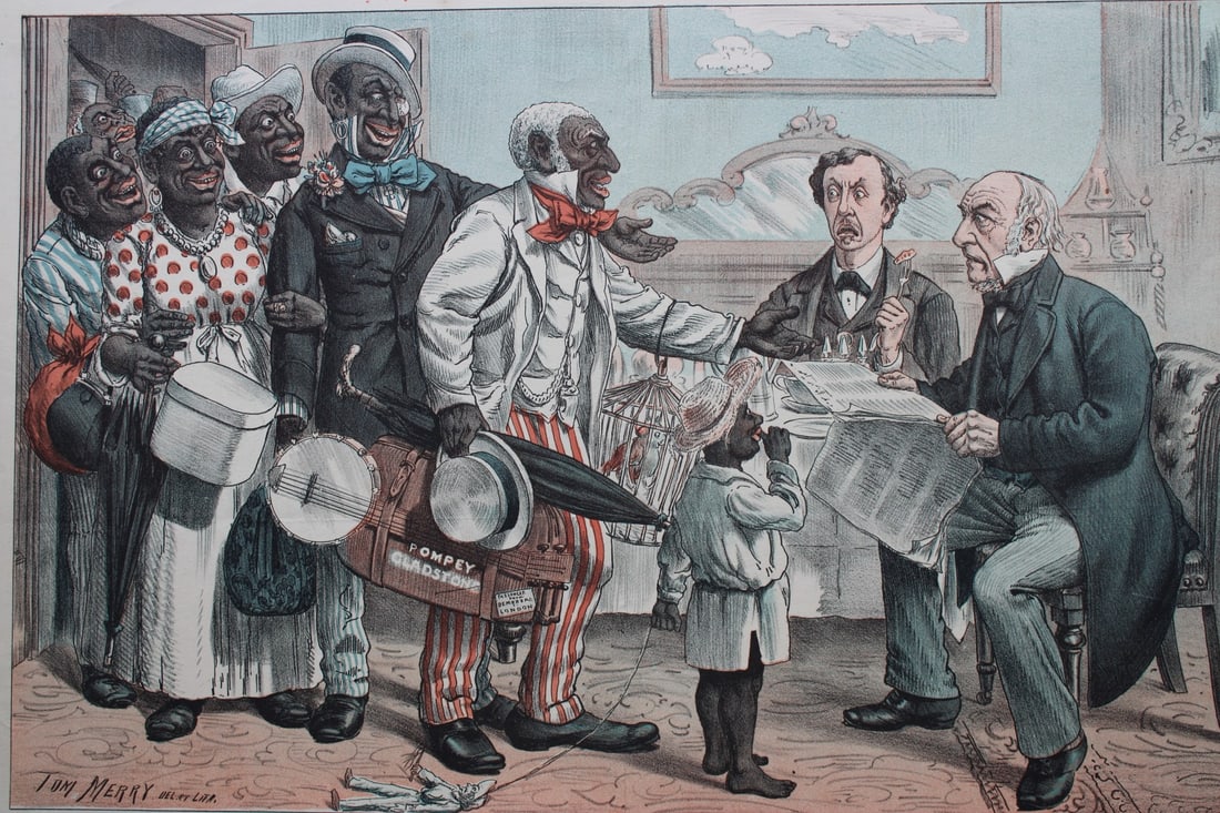 Tom Merry political cartoon - Arrival of the Coloured Cousins 1887 (1 of 2)