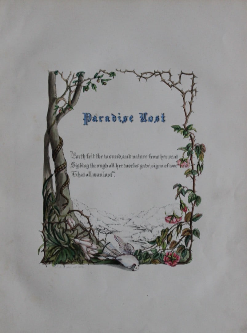 Jane E Giraud - Hand coloured print from Flowers of Milton 1846: This original hand coloured print of is from The Flowers of Milton by Jane Elizabeth Giraud, Published privately, Faversham, 1846. This print is beautifully illustrated and is accompanied with the ill