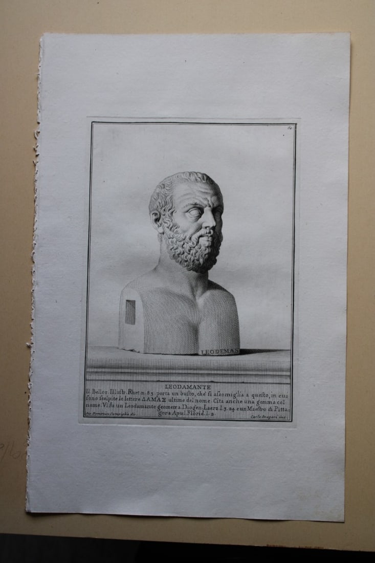 Giovanni Campiglia- Bust of Isocrate Oratore by Silvestro Pomared 1741: This engraving is from Del Museo Capitolino, Tomo I, Contente Immagi D'vomini illusti by Giovanni Bottari. Rome: si vente alla Calcografia Cambrale al Piede di Marmo 1741, Title translates as: Of the 