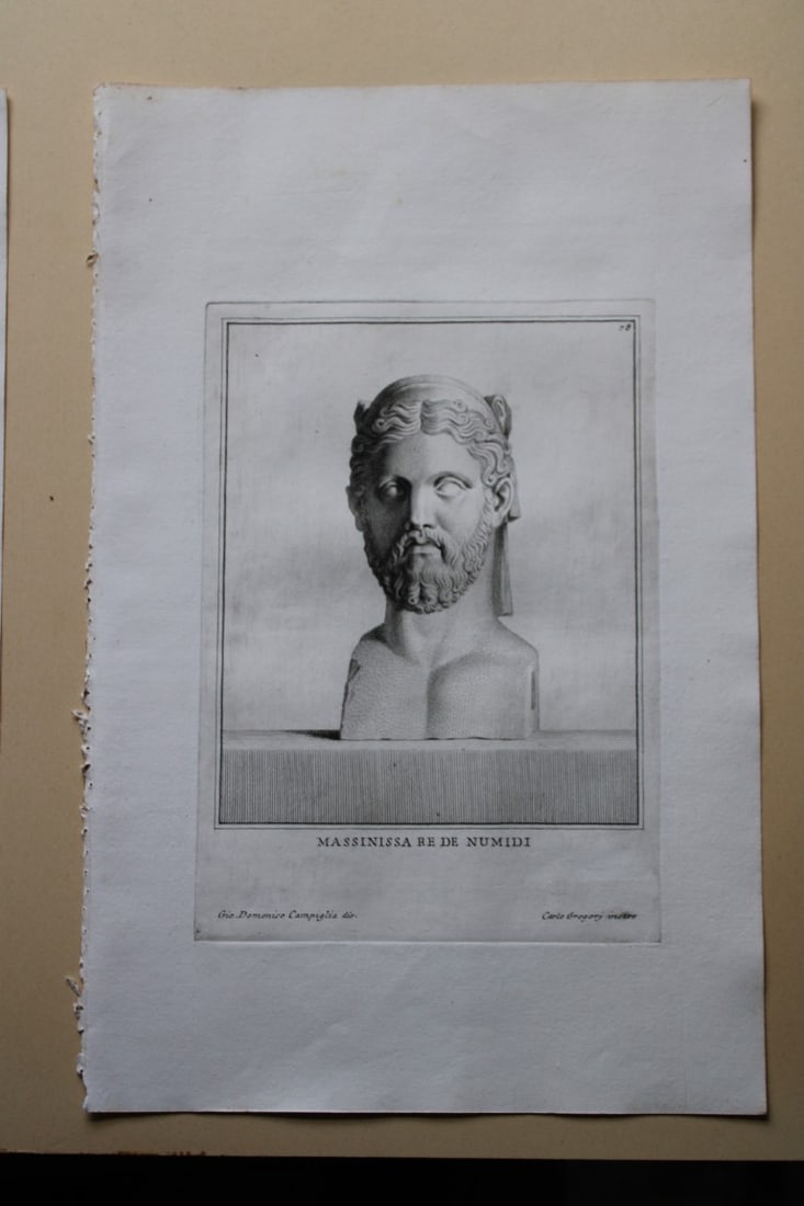 Giovanni Campiglia- Bust of Massinissa Re De Numidi by Nicola Guttierez 1741: This engraving is from Del Museo Capitolino, Tomo I, Contente Immagi D'vomini illusti by Giovanni Bottari. Rome: si vente alla Calcografia Cambrale al Piede di Marmo 1741, Title translates as: Of the 