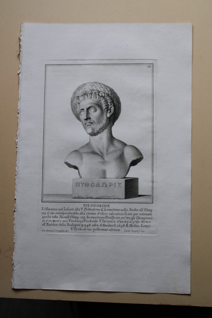 Giovanni Campiglia- Bust of Pitodoride by Carlo Gregori 1741: This engraving is from Del Museo Capitolino, Tomo I, Contente Immagi D'vomini illusti by Giovanni Bottari. Rome: si vente alla Calcografia Cambrale al Piede di Marmo 1741, Title translates as: Of the 