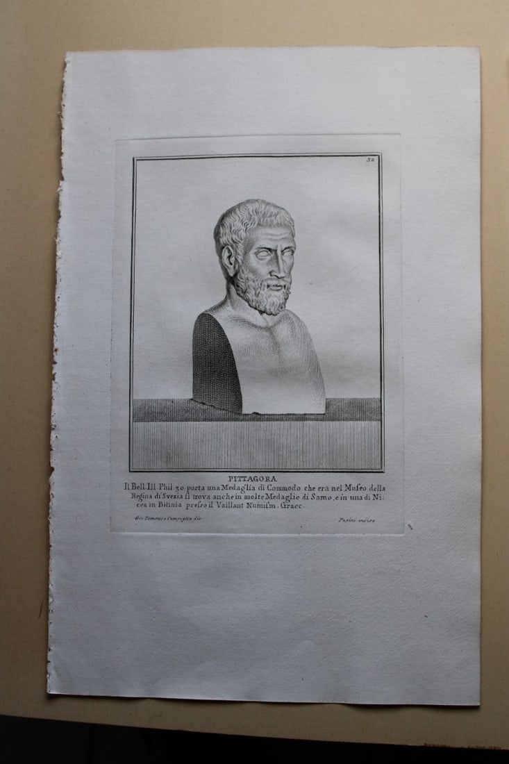 Giovanni Campiglia- Bust of Pittagora by Papini 1741: This engraving is from Del Museo Capitolino, Tomo I, Contente Immagi D'vomini illusti by Giovanni Bottari. Rome: si vente alla Calcografia Cambrale al Piede di Marmo 1741, Title translates as: Of the 