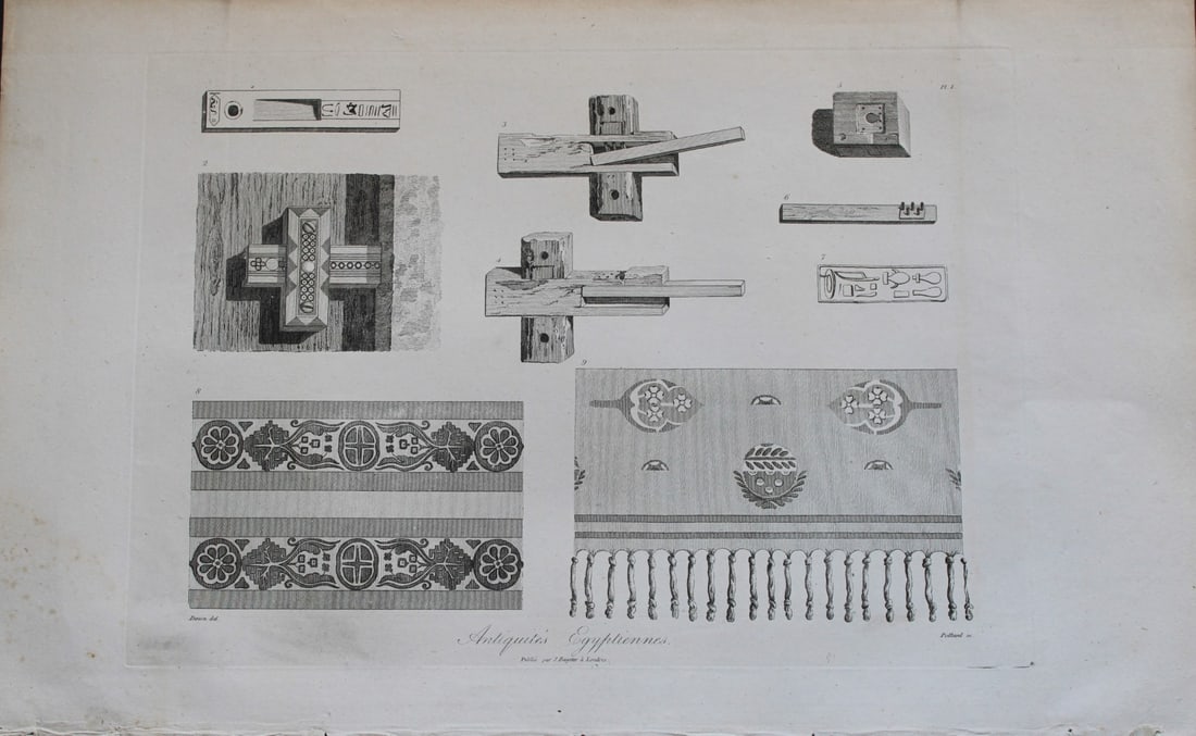 Antiques Egyptiennes by Vivant Denon 1807: This is plate 50 from the Voyage dans la Basse et la Haute-Egypte pendant les campagnes du General Bonaparte by Dominique Vivant Denon. Published by Samuel Bagster, London 1807.The first member of the