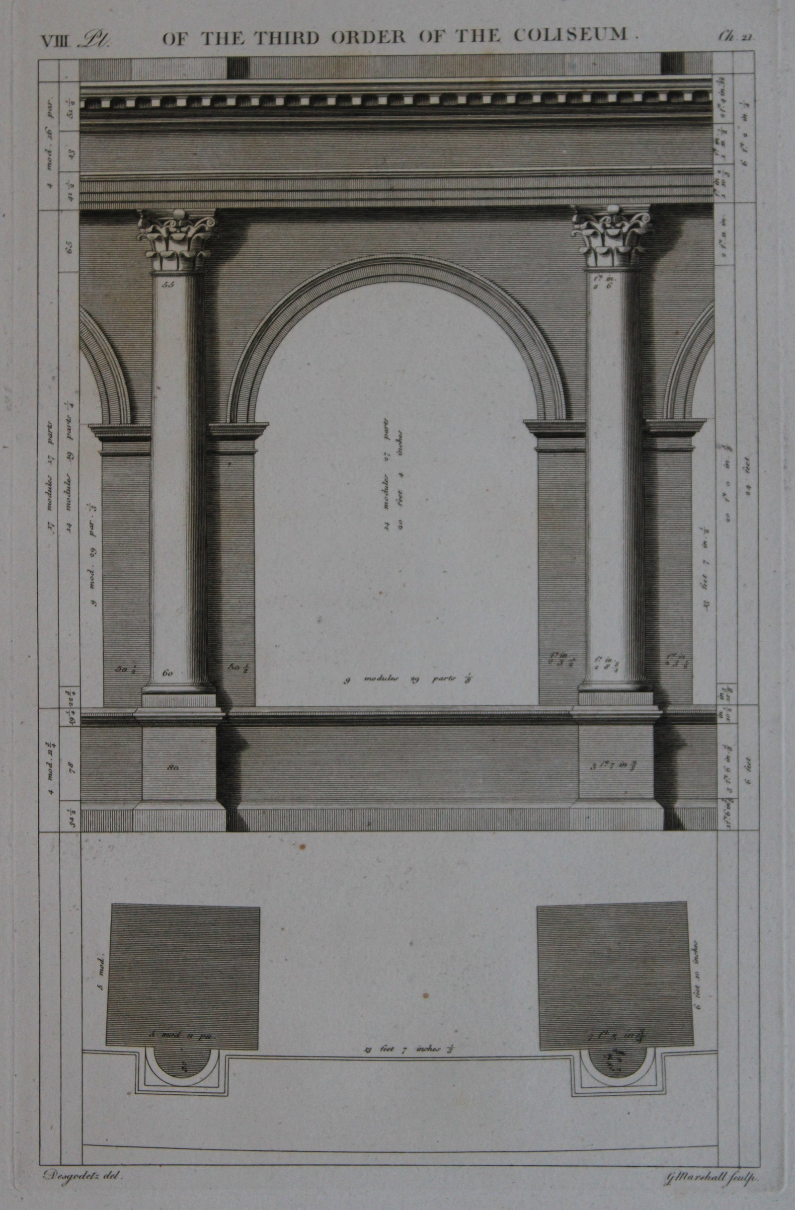 A Desgodetz - Engraving of the Third Order of the Coliseum 1771 (1 of 2)