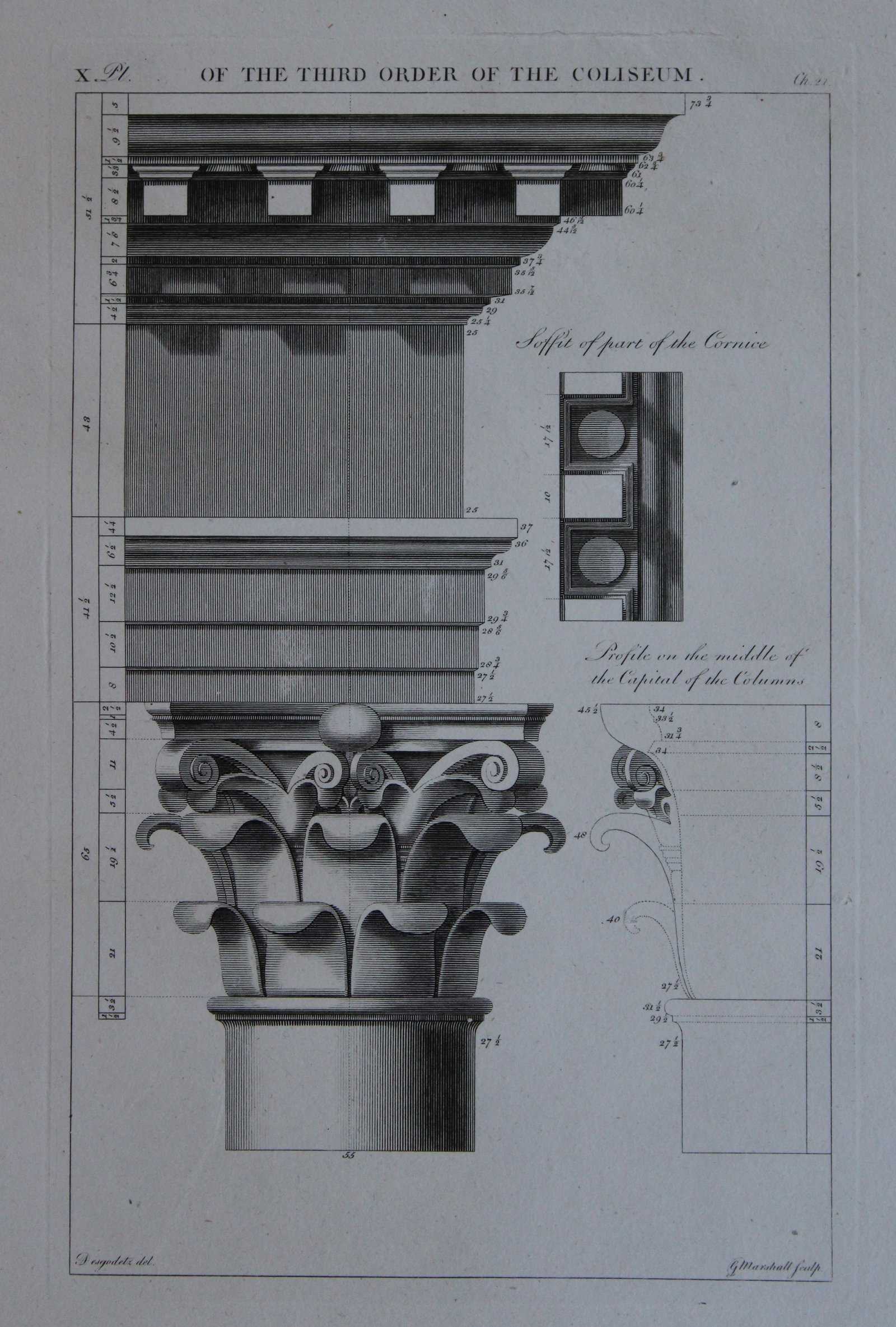 A Desgodetz - Engraving of the Third Order of the Coliseum 1771 (1 of 2)