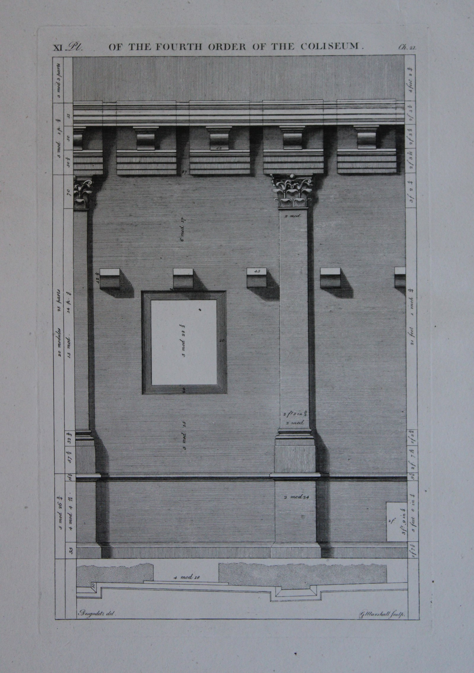 A Desgodetz - Engraving of the Fourth Order of the Coliseum 1771 (1 of 2)