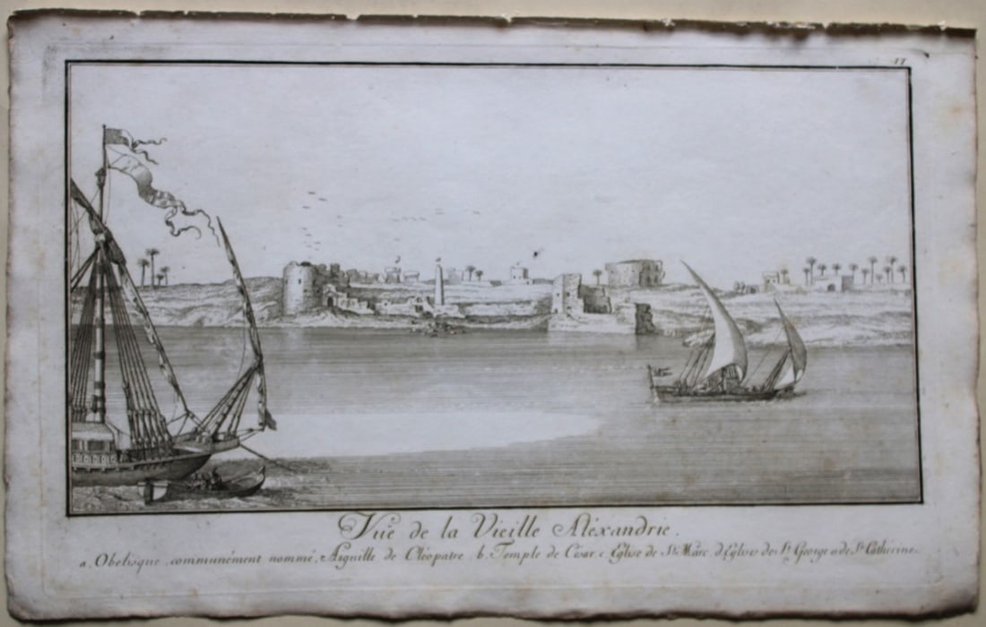 View of Old Alexandria by Capt. FL Norden 1792: This copperplate engraving is from The Antiquities, Natural History, Ruins and Other Curiosities of Egypt, Nubia and Thebes by Frederic Lewis (or Ludvig) Norden. Printed for Edward Jeffreys, London 17