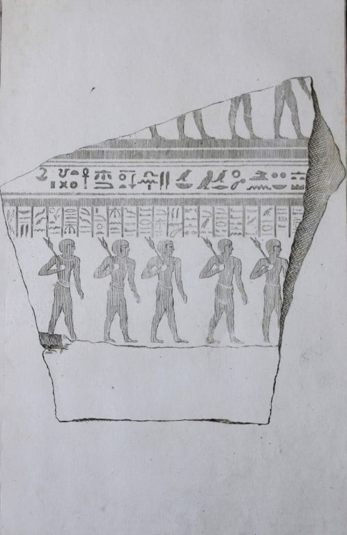 Outstanding fragment by Capt. FL Norden 1792: This copperplate engraving is from The Antiquities, Natural History, Ruins and Other Curiosities of Egypt, Nubia and Thebes by Frederic Lewis (or Ludvig) Norden. Printed for Edward Jeffreys, London 17